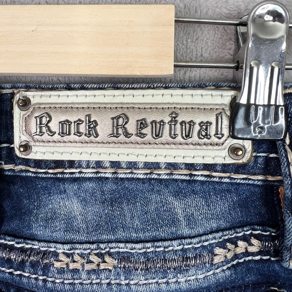 Rock Revival Ferry Bootcut Jeans Womens 26 Blue Mid Rise Embroidered Logo Casual - Picture 7 of 13